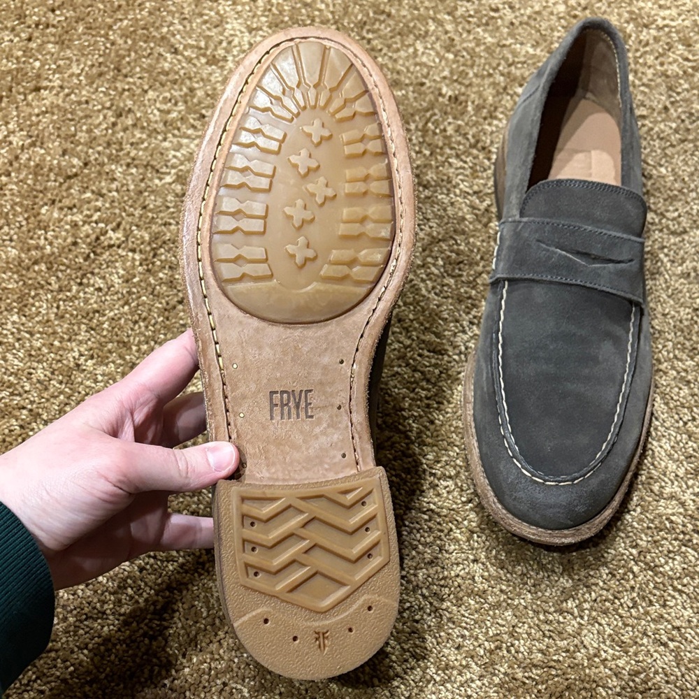 Frye Tyler Suede Penny Loafers in Charcoal Sz 10 - Picture 6 of 9